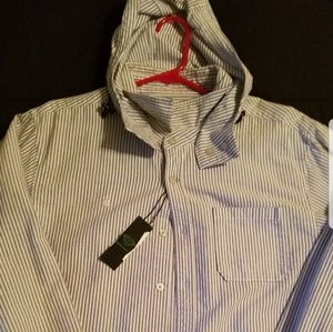 Diamond supply striped hooded button down shirt.